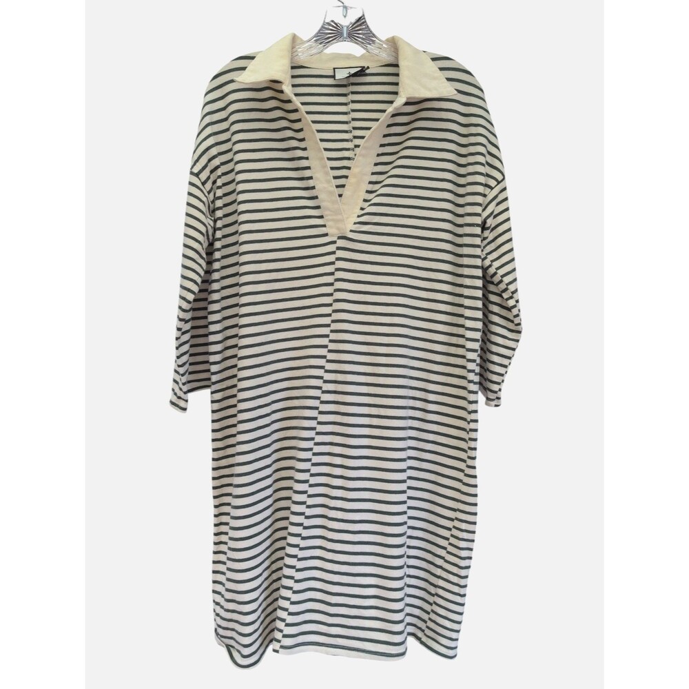 Tuckernuck Ashton Knit Polo Dress Women's XL Green Cream Stripe Cotton